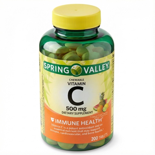 [BRSRGFI3AQDRAHLP] Vitamin C 500mg Chewable 200 Tablets Tropical Fruit, Daily VIT C 500 mg Supplement for Immune, Heart & Bone Support