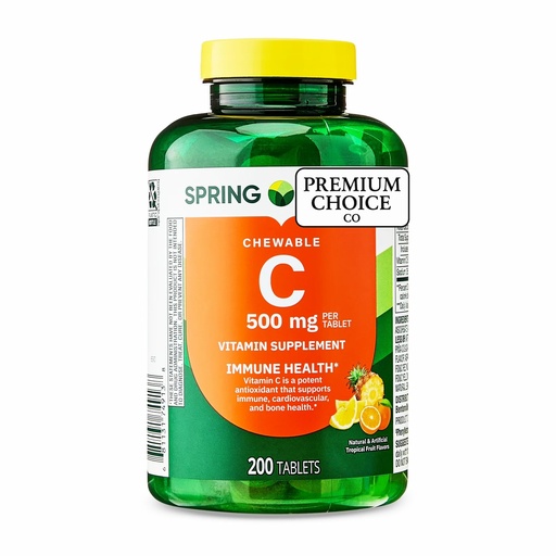 [BRSRGFL7OADWM3DV] Spring Valley Vitamin C 500 mg, 200 Chewable Tablets Tropical Fruit Flavor, Immune Support Dietary Supplement