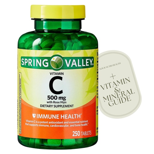[BRSRE233A5YQKELH] 250 Count Vitamin C 500mg with Rose HIPS Tablets Dietary Supplement, Antioxidant Protection, 250 Tablets + Vitamin Guide Included