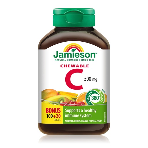 [BRSWIEYIOB6W2FIV] Jamieson Laboratories Vitamin C Chewable 500mg, Mixed 3 Flavours, 120 Count