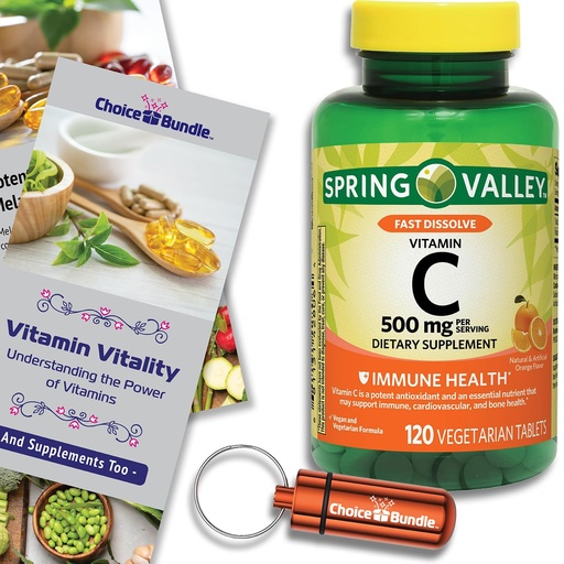 [BRSREAQQBUPBYDT6] Spring Valley Vitamin C Immune Health Fast Dissolve Chewable Tablets 500 mg 120 Ct Plus Vitamin Vitality & Pill Container (3 Items)!