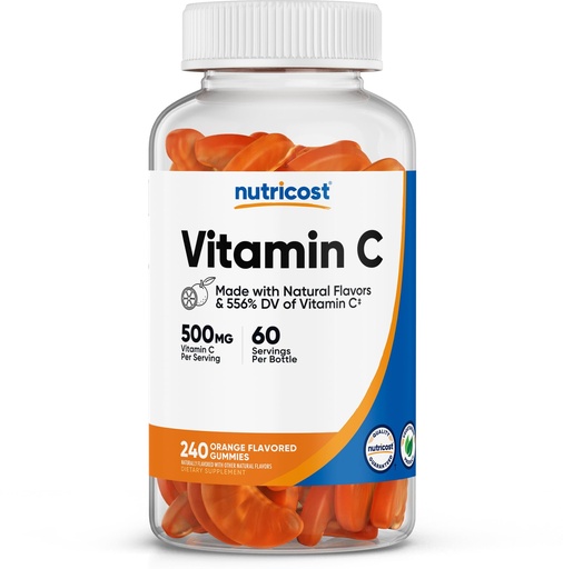 [BRSREH35B4CAGFLH] Nutricost Vitamin C Gummies (500mg) 240 Gummies - Made with Natural Flavors & 556% DV of Vitamin C, Vegan, GMO-Free, Gluten-Free, 60 Servings