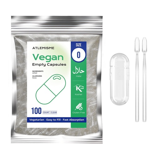 [BRSRAZL3OEHGOALJ] Empty Vegan Capsules Size 0-100 Count Vegetable Capsule - Veggie Empty Caps with 2 Micro Lab Spoons