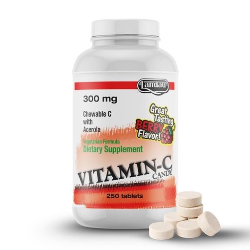 [BRSWIYYICAFWA2LK] Landau Chewable Vitamin C Candy 300 Mg. Great Tasting Berry Flavor (250Count)