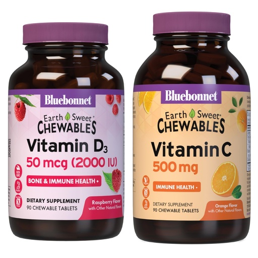 [BRSRABITBEMAID3P] BlueBonnet Nutrition Vitamin D3 2000 IU Chewables and Vitamin C 500 mg Chewables Bundle