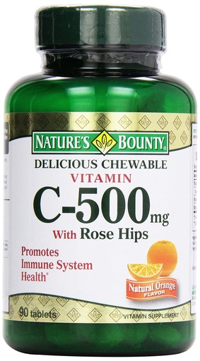[BRSWIZDYAQCQO3T4] Nature's Bounty, C-500 mg Delicious Chewable w/ Rose Hips Tablets, 90 ct
