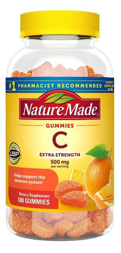 [BRSRAFD4CQFRYYL2] Nature Made | Vitamin C | Extra Strength | 500 mg per Serving | Dietary Supplement for Immune Support | 180 Gummies | 90 Day Supply |
