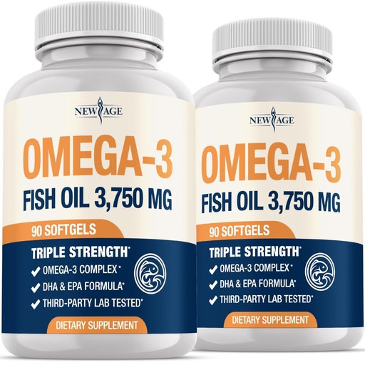 [BRSREZQOC55W2EIV] Triple Strength Omega 3 Fish Oil 3750 mg - EPA & DHA - Over 3000mg Omega-3 Fatty Acids - 1350mg EPA + 900mg DHA - Best Essential Fatty Acids, Burpless Fish Oil - 180 Count