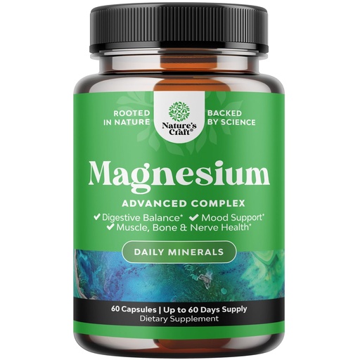 [BRSWY23QPN6RGFDZ] High Absorption Magnesium Complex Supplement - Magnesium Oxide 500mg with Citrate 500mg for Sleep and Mood Support - Pure Citrate per Serving for Muscle Stomach and Digestion - 60 Count