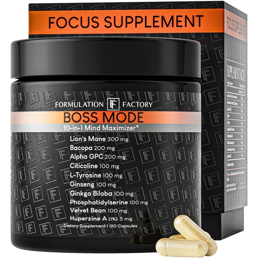 [BRSREZAKAAHWAFL5] Formulation Factory 10-in-1 Nootropic Brain Supplement for Memory and Focus - Bacopa Monnieri, Lion's Mane, Alpha GPC, Ginkgo Biloba - Cognitive Support for Adults, 120 Capsules, 2 Month Supply