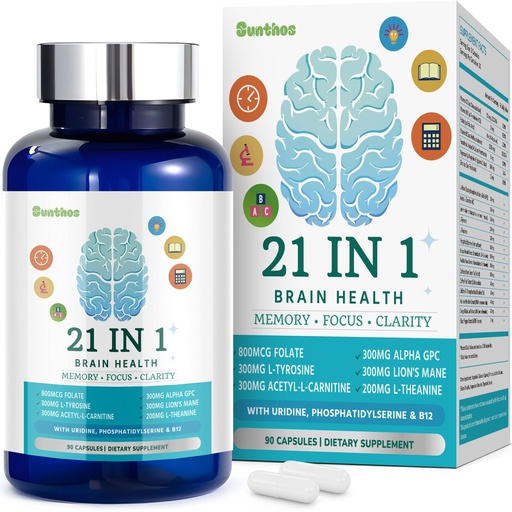 [BRSREHQ6BZ5WEGT3] Brain Supplements for Memory and Focus, 21-in-1 Brain Supplement for Mental Alertness, Cognitive with 300mg Alpha-GPC, 300mg Lion’s Mane, L-Theanine, Phosphatidylserine, Vitamins B6 B12, 90 Capsules