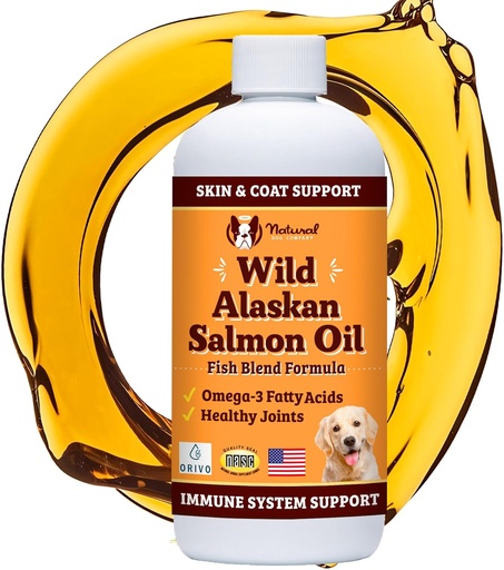 [BRSROGQ2BN5QY3L4] Natural Dog Company Wild Alaskan Salmon Oil Formula with Omega 3, Fish Oil for Dogs Supplement, Skin & Coat Dog Oil, Itchy Relief, Immune Support for Joints & Heart, Food Topper, 8 oz.