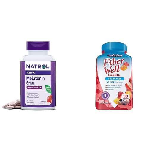 [BRSRAYYZDINAKHTZ] Natrol Melatonin 150ct & Vitafusion Fiber 90ct Sugar Free Peach Strawberry BlackBerry Supplements