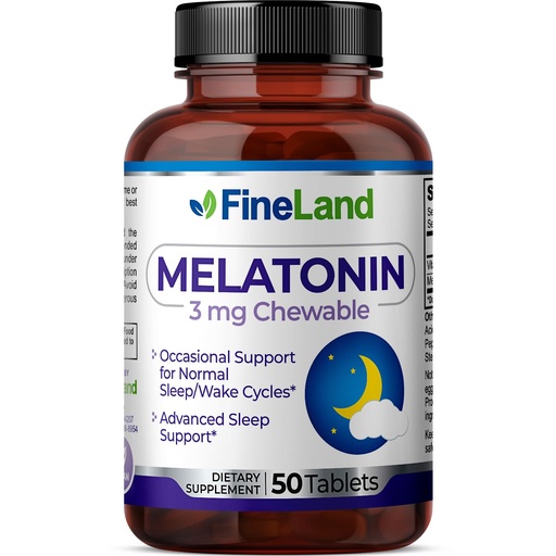 [BRSREY35OUMWCGY2] FineLand MELATONIN 3mg Chewable, 50 Tablets, 50 Day Supply, Fast Dissolve, Normal Sleep, Wake Cycles Support, Sleep Aid, Premium, Healthy, Made in USA
