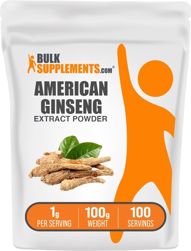 [BRSWGYIRCABRM3DJ] BulkSupplements.com American Ginseng Extract Powder - Ginseng Supplement, Herbal Supplements - Gluten Free, 1g per Serving, 100g (3.5 oz) (Pack of 1)