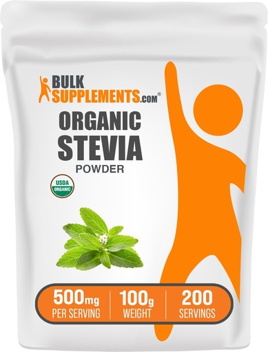 [BRSROZL7CQBQGEY4] BulkSupplements.com Organic Stevia Powder - Pure Sweetener, Sourced from Stevia Leaves, Herbal Supplement - Vegan & Gluten Free, 500mg per Serving, 100g (3.5 oz) (Pack of 1)