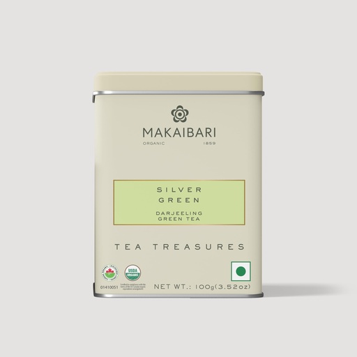 [BRSRA2Q7C4AQMYDA] Makaibari Tea Treasures- Darjeeling Silver Green Tin Caddy 100 Gram