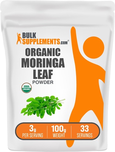 [BRSROYLROAHQ4H3P] BulkSupplements.com Organic Moringa Leaf Powder - from Moringa Oleifera Leaf, Superfood Supplement - Gluten Free, 3g per Serving, 100g (3.5 oz) (Pack of 1)