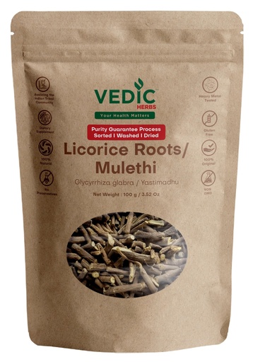 [BRSRACD3AECRM33Z] Vedic Herbs Licorice Root Mulethi, 100g, Natural Ayurvedic Supplement, Gluten Free