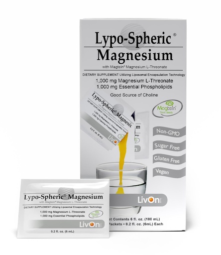 [BRSWGHY5CAMWE236] LivOn Laboratories Lypo-Spheric Magnesium L-Threonate - 30 Packets - 77mg Per Packet - Liposome Encapsulated for Maximum Bioavailability - Professionally Formulated - 100% Non-GMO