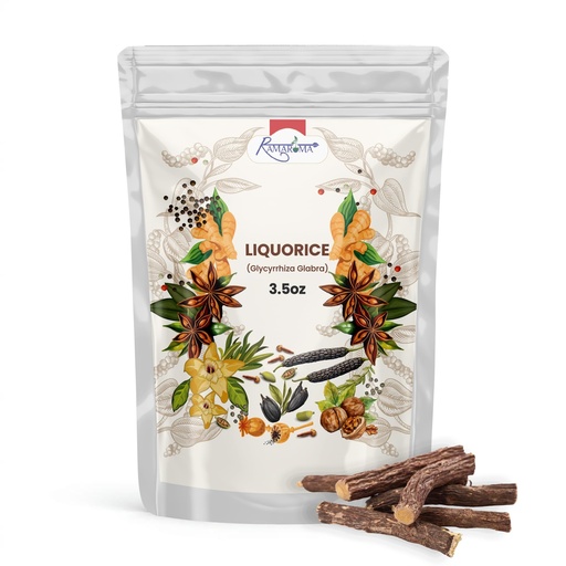 [BRSRMAYEBUMRODI2] Licorice (Mulethi) Root Sticks, Glycyrrhiza glabra, Yashimadhu Dried Root Sticks, Natural SPICES (LIQUORICE WHOLE, 3.5oz (100g))