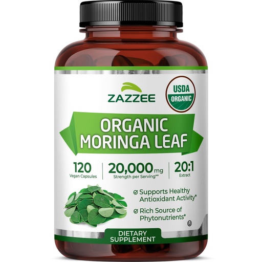 [BRSRE2Y7BENGYF3B] Zazzee USDA Organic Moringa Leaf 20:1 Extract, 1000 mg per Serving, 120 Vegan Capsules, 2 Month Supply, Certified Kosher, Moringa Oleifera, Antioxidant, Immune & Cellular Support, Made in the USA