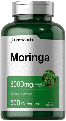 [BRSROYDQOUCAMDQZ] Horbäach Moringa Oleifera | 300 Powder Capsules | Complete Green Superfood | Non-GMO and Gluten Free Extract Formula