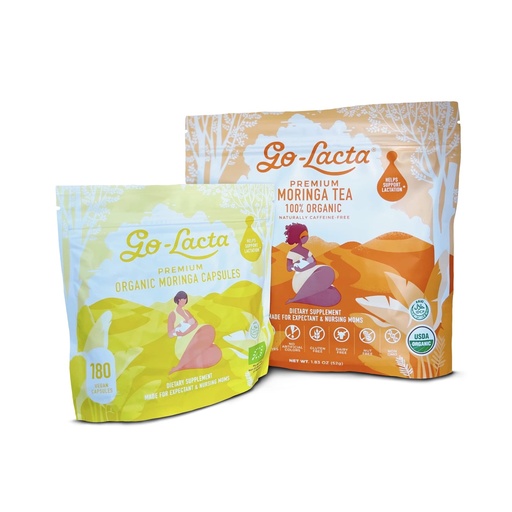[BRSRMCQLPIMRAADK] Go-Lacta® Organic Moringa Capsules and Tea Breastfeeding Bundle - 180 Capsules and 16 Tea Bags - Pure Premium Postnatal Vitamins for Breastfeeding Moms - Organic Moringa Tea Bags