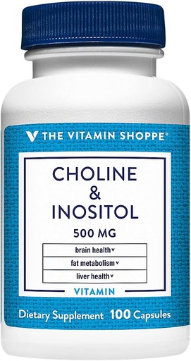 [BRSWIYTYOEDRGGY7] The Vitamin Shoppe Choline & Inositol 500MG, Once Daily Supplement for Fat Metabolism & Brain Health (100 Capsules)