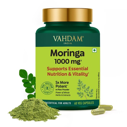 [BRSREHQYAQHRYEY7] VAHDAM Moringa Capsules | Energy, Immunity & Daily Nutrition | Dual-Spectrum: Whole Herb + 50% Saponin Extract | 60 Veg Capsules | Superfood Supplement