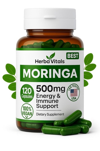 [BRSROGIRBEOQMA3O] Moringa Pure Capsules 500 mg -120 CT | Pure Moringa Oleifera Leaf Powder Supplement | Moringa Capsules Powerful Green Superfood | Super Greens Powder Pills | Non-GMO, USA Lab Tested