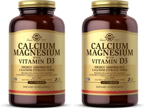 [BRSRGGQNPMBGM33F] Solgar Calcium Magnesium with Vitamin D3, 300 Tablets - Promotes Healthy Bones, Supports Nerve & Muscle Function - Highly Absorbable Form - Non-GMO and Gluten Free - 60 Servings, (Pack of 2)