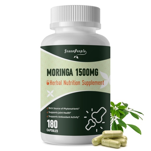 [BRSRAAYKDIDRAEL3] GREENPEOPLE Whole-Leaf Moringa Capsules 1500mg - High Potency 10:1 Moringa Oleifera Leaf Extract - Natural Green Superfood for Energy & Immune Support - Vegan, Non-GMO, Caffeine Free - 180 Count