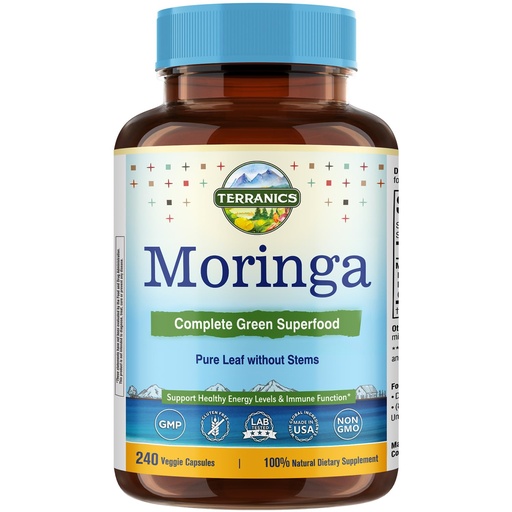 [BRSREFIKDIPR6HY3] Terranics Moringa Capsules, Pure Moringa Oleifera Leaf Powder, Energy, Skin, Immune Health, Non GMO, No Gluten, Natural Green Superfood Supplement, 240 Vegan Caps