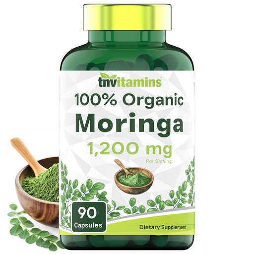 [BRSREEI7AQAQYDI2] tnvitamins Organic Moringa Powder Capsules: 1,200 mg per Serving, 90 Count | Superfood Supplement for Energy & Vitality* | Organic Moringa Leaf – Non-GMO, Gluten-Free, Made in The USA