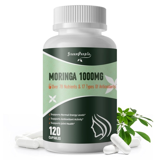 [BRSRAAYNOAGWOCDX] Moringa Capsules 1000mg with Turmeric, Green Tea & Ginger Extract - 7-in-1 Superfood Supplement for Energy, Immune Support & Joint Comfort - Vegan, Non-GMO Antioxidant Blend for Men & Women, 120 Ct