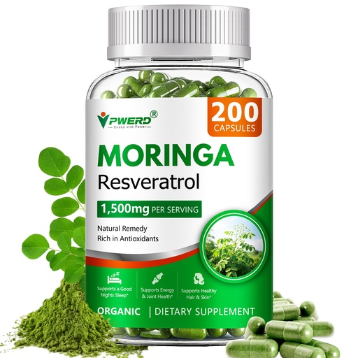 [BRSREEDQPN5A2YDG] 200 Count Organic Moringa Pure Powder Oleifera Leaf Capsules, Moringa Oleifera Powder Leaf Organic Capsules