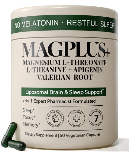 [BRSRAC3ROVYGYF3O] Magnesium L-Threonate with Apigenin, Valerian Root & L-Theanine – No Melatonin Restful Sleep & Brain Supplement – Clinically Studied 7-Ingredient Formula – Memory & Focus – 60 Capsules
