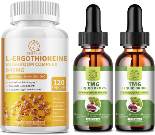 [BRSRAH3YDMFAIEY4] L-Ergothioneine Mushroom Complex Capsules & TMG (Trimethylglycine) Liquid Drops