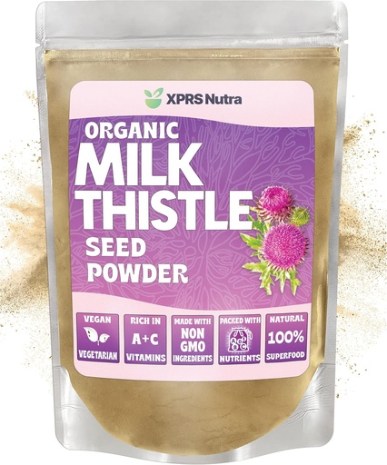 [BRSWYBIBDIJWA2DD] XPRS Nutra Organic Milk Thistle Seed Powder - Premium Milk Thistle Powder Rich in Silymarin and Antioxidants - Milk Thistle Seeds Support Liver Health - Vegan Friendly Milk Thistle Organic (8 Ounce)