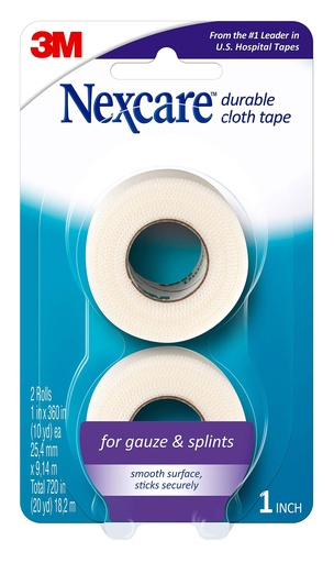 [BRSWIYY5CABWYALO] Nexcare Durable Cloth Tape, Woven Tape, Securely Holds Bulky Wound Dressing - 1 In x 10 Yds, 2 Rolls of Tape
