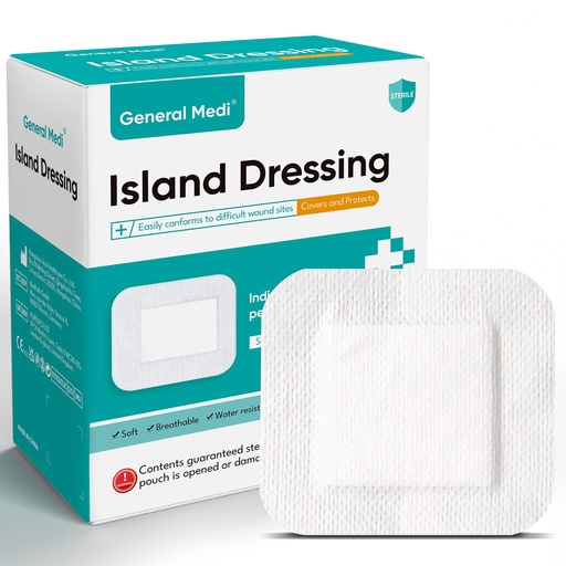 [BRSRMBD3OAFRQE3J] General Medi Sterile Island Dressing Bordered Gauze – 50 Count, 4" x 4" Gauze Pads, Wound Care Pad with Adhesive Border - Sterile, Soft & Highly Absorbent Medical Grade Dressing Pad