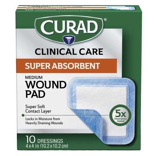 [BRSRMHQRPIJRYEYZ] Curad Super Absorbent Wound Pad, Medium, 4" x 4", 10 Count