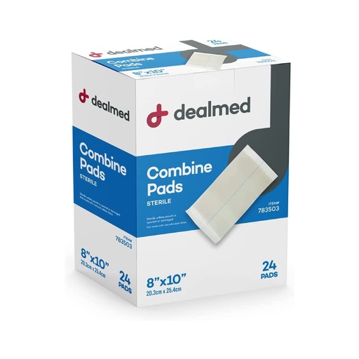 [BRSWGEAPAUORGE3K] Dealmed Abdominal Combine Pads - Sterile 8 x 10 in - 24 Count | Cotton Fill, Non-Woven Outer Layer, Individually Wrapped, Sealed Edges, Heavy Drainage Care, Post-Op Recovery