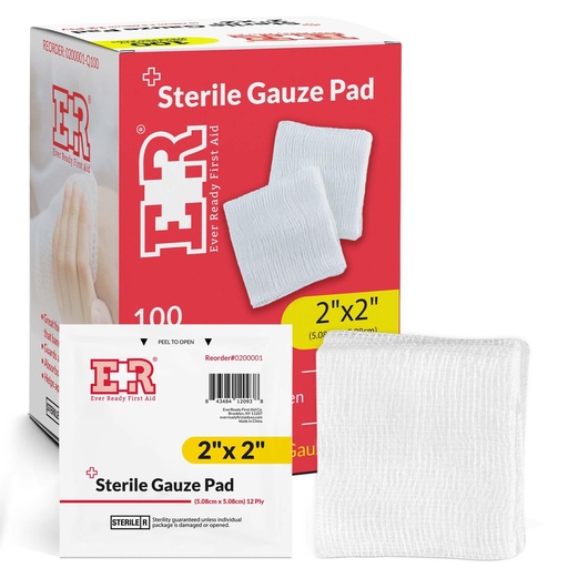 [BRSWIFD5OENGCHQ5] Ever Ready First Aid Sterile Gauze Pads, 2x2, 100/box