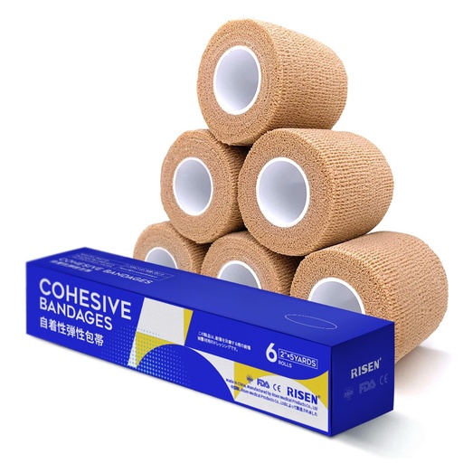 [BRSWGAQPBYMGYFIY] RISEN Cohesive Bandage 2” x 5 Yards, 6 Rolls, Self Adherent Wrap Medical Tape, Adhesive Flexible Breathable First Aid Gauze Ideal for Stretch Athletic