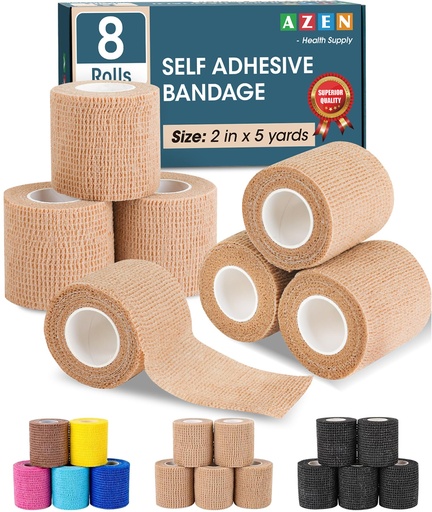 [BRSROGI7BVYQOG3B] AZEN 8 Pack Self Adhesive Bandage Wrap, Elastic Cohesive Bandage Wrap, Skin Color Athletic Tape, Vet Wrap, Ankle Tape