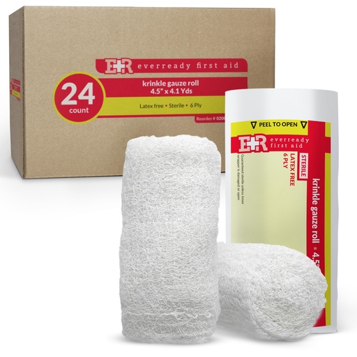 [BRSWGBI5CNYQMETG] Ever Ready First Aid Sterile Krinkle Kerlix Type 4 1/2" x 4.1 Yds, Latex Free, 6 PLY, Gauze Bandage Roll - 24 Count