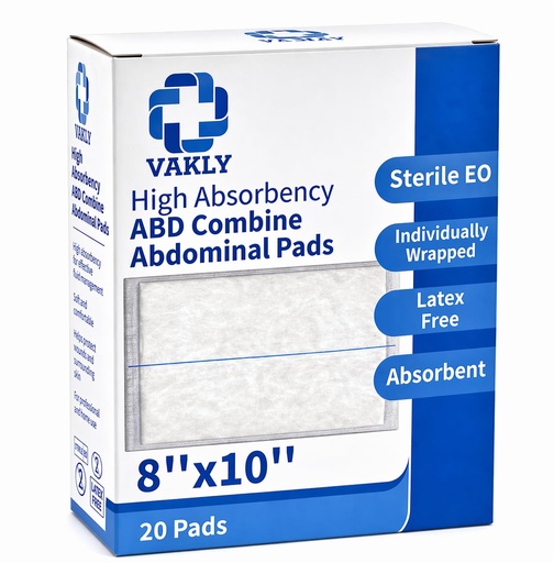 [BRSWYAD7A4HAYG3K] Vakly ABD Pads 8" x 10" Sterile (20 Pack) – Abdominal Combine Gauze Pads, High Absorbency Non-Adherent Dressings, Individually Wrapped for Wound Care & First Aid