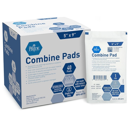 [BRSWGBL6BF5A43LV] MED PRIDE Sterile ABD Combine Pads,5x9 in,Absorbent,Latex-Free,40-Count